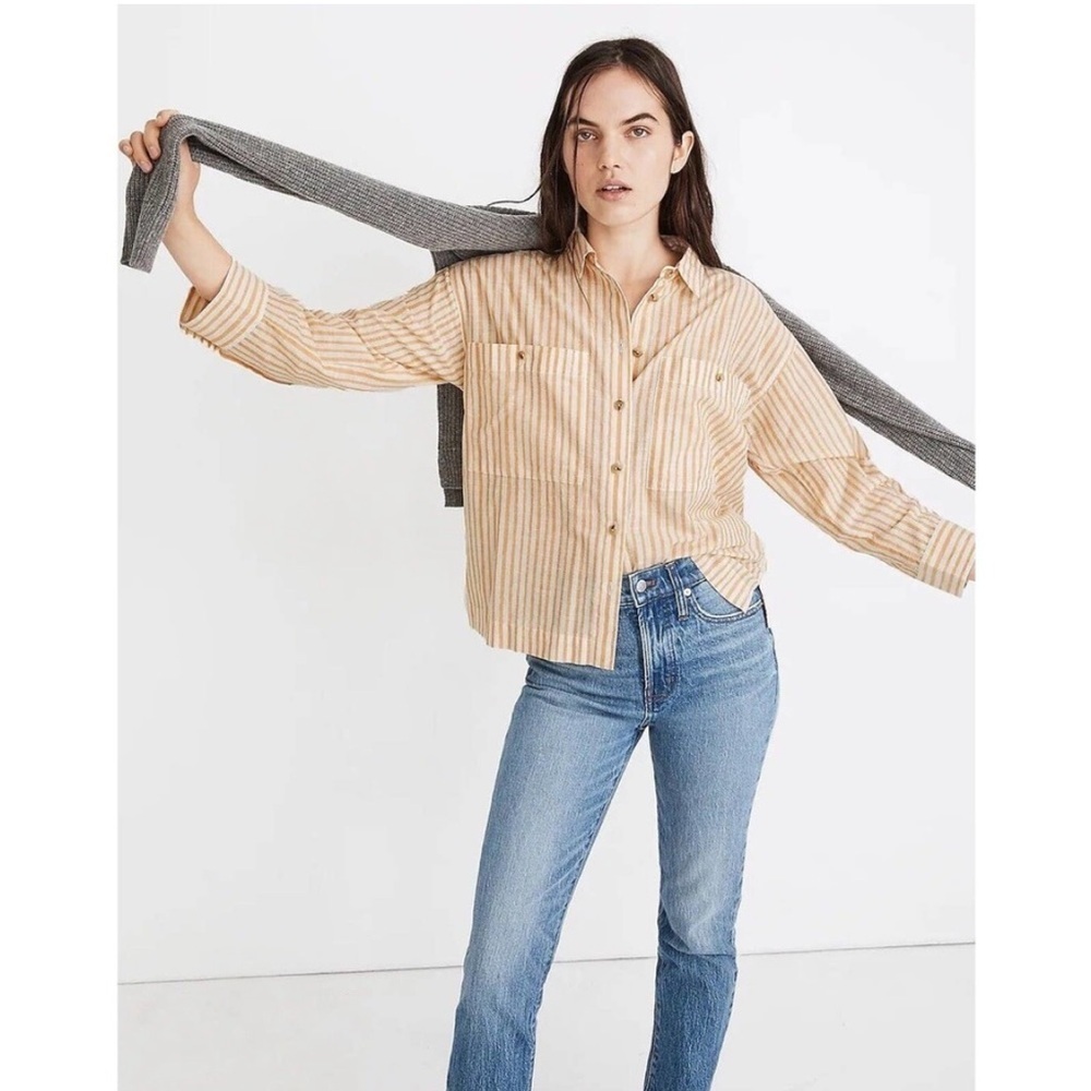 Madewell XS Women Oversized Boxy Workwear Shirt in Stripe Button Up L13